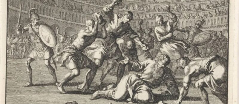 Telemachus in de arena gestenigd