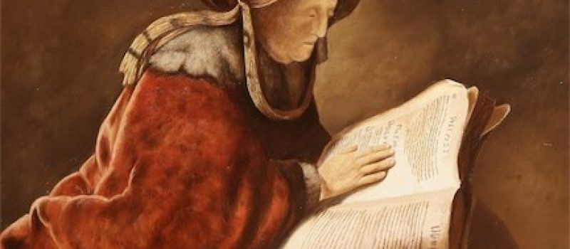 Anna, een profetes, een dochter van Fanuël. Schilderij Rembrandt