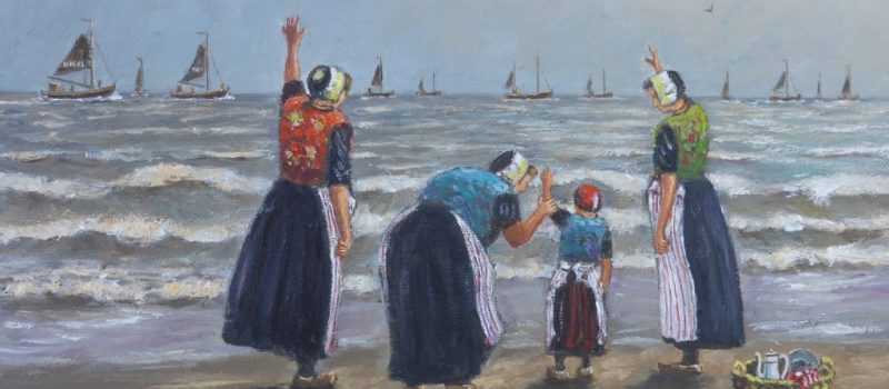 kunstschilder Roel_Urkse-vrouwen-zwaaien-de-vissersvloot-uit